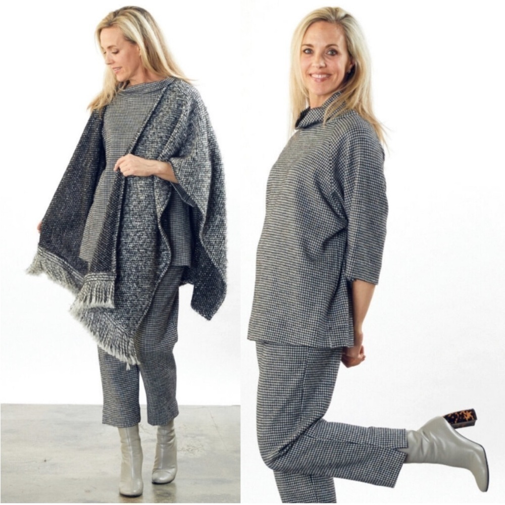 Bryn Walker Black/White Houndstooth Cropped Wool-Blend Pants